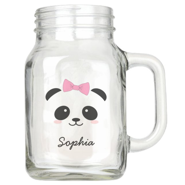 personalised cute animal panda girly mason jar (Front)