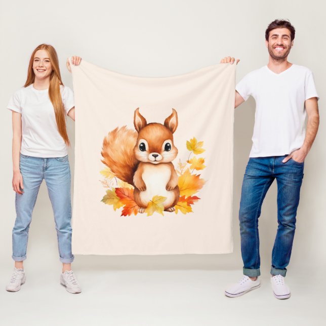 Personalised Cute Animal Squirrel Autumn Leaves  Fleece Blanket (In Situ)