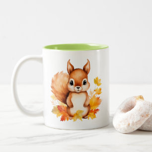Personalised Cute Animal Squirrel Autumn Leaves Two-Tone Coffee Mug