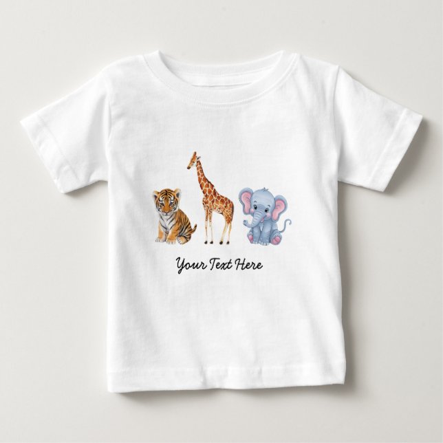Personalised Cute Animals elephant Tiger Giraffe   Baby T-Shirt (Front)