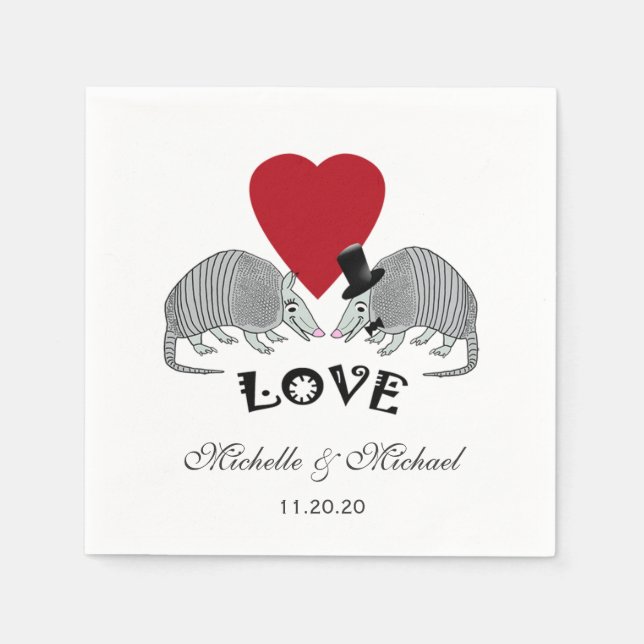 Personalised Cute Armadillos in Love Napkin (Front)