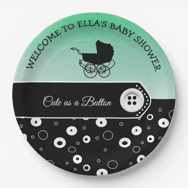 Personalised Cute as a Button Baby Shower Paper Plate (Front)
