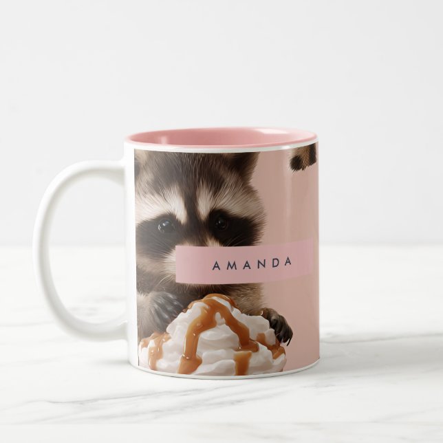 Personalised Cute Autumn Racoon Pattern Two-Tone Coffee Mug (Left)