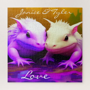 Personalised Cute Axolotl Couple Love AI art Jigsaw Puzzle