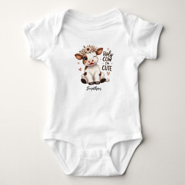 Personalised Cute Baby Animal Holy Cow One-Piece Bodysuit (Front)