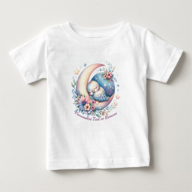 Personalised Cute Baby Bird Sleeping on Moon Baby T-Shirt (Front)
