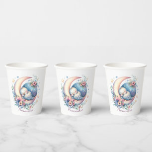 Personalised Cute Baby Bird Sleeping on Moon Paper Cups