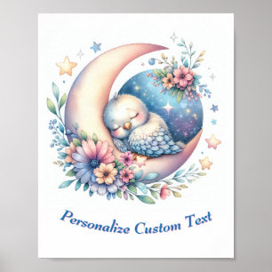 Personalised Cute Baby Bird Sleeping on Moon Poster
