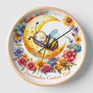 Personalised Cute Baby Bumble Bee Sleeping on Moon Clock