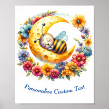 Personalised Cute Baby Bumble Bee Sleeping on Moon