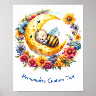 Personalised Cute Baby Bumble Bee Sleeping on Moon Poster
