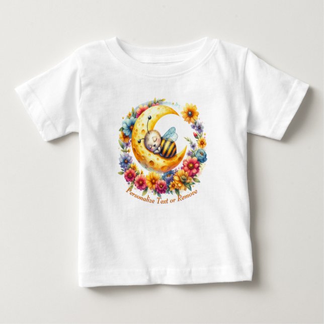 Personalised Cute Baby Bumble Bee Sleeping on Moon T-Shirt (Front)