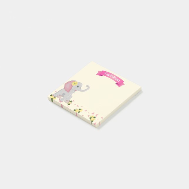 Personalised Cute Baby Elephant Baby Shower Favour Post-it Notes (Angled)