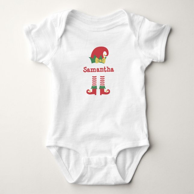 Personalised Cute Baby Elf Christmas Holiday  Bodysuit (Front)