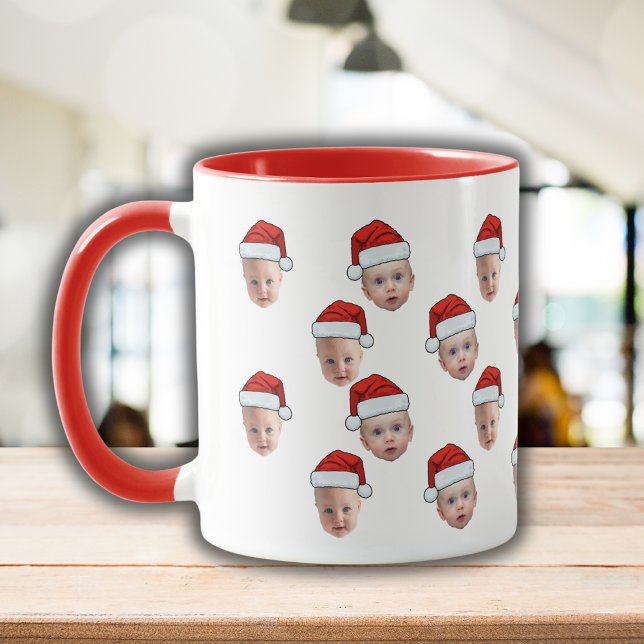 Personalised Cute Baby Face 2 Photos Santa Hat Mug (Creator Uploaded)