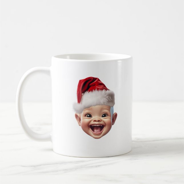 Personalised Cute Baby Face Photo Funny Christmas Coffee Mug (Left)