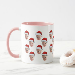 Personalised Cute Baby Face Santa Hat Christmas Mug