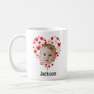 Personalised Cute Baby Face With Heart Pattern Coffee Mug