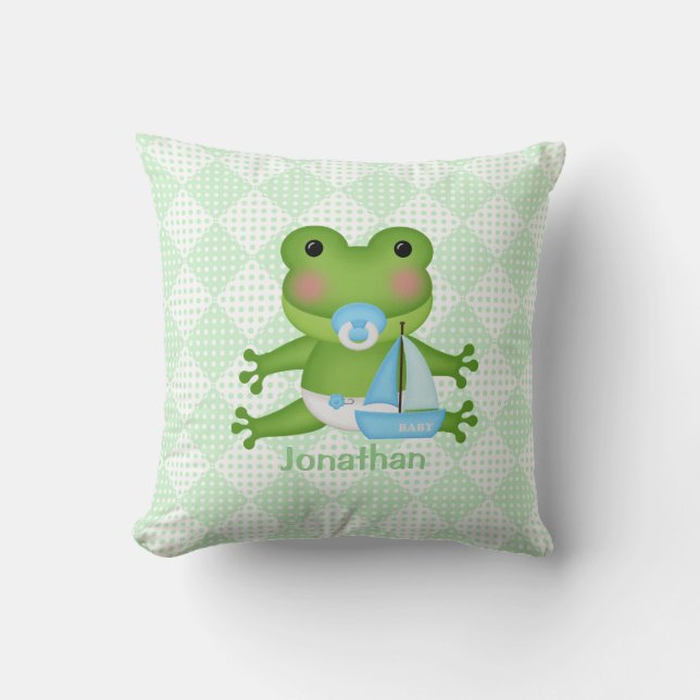 Personalised Cute Baby Frog Throw Pillow (Front)