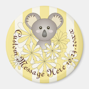 Personalised Cute Baby Koala Bear Yellow Stripes Magnet