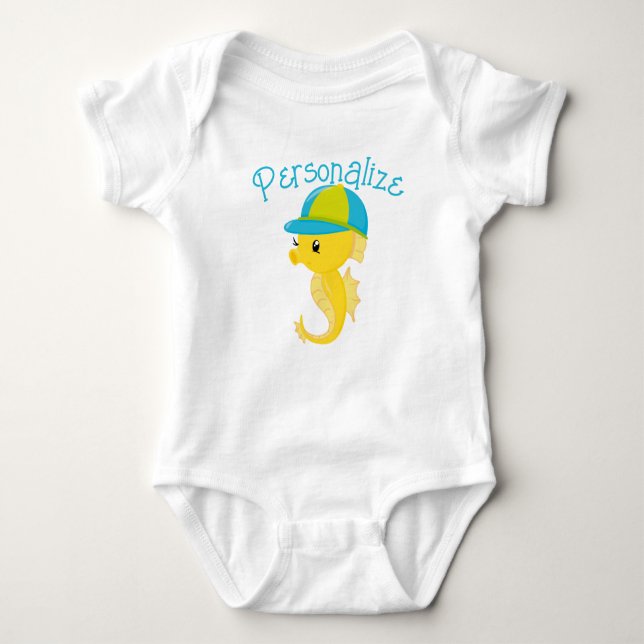 Personalised Cute Baby Seahorse Baby Shower Gift Bodysuit (Front)