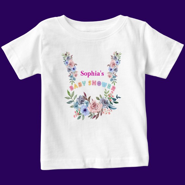 Personalised Cute Baby Shower Floral Pattern Baby T-Shirt (Creator Uploaded)