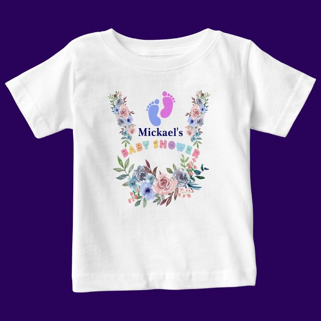 Personalised Cute Baby Shower Floral Pattern Baby T-Shirt (Creator Uploaded)