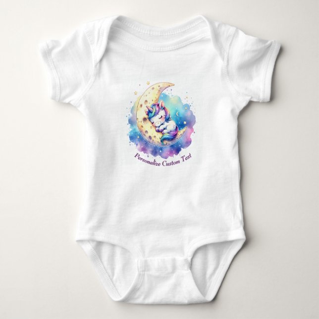 Personalised Cute Baby Unicorn Sleeping on Moon Bodysuit (Front)