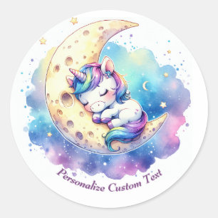 Personalised Cute Baby Unicorn Sleeping on Moon Classic Round Sticker