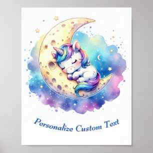 Personalised Cute Baby Unicorn Sleeping on Moon Poster