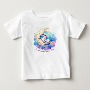 Personalised Cute Baby Unicorn Sleeping on Moon T-Shirt