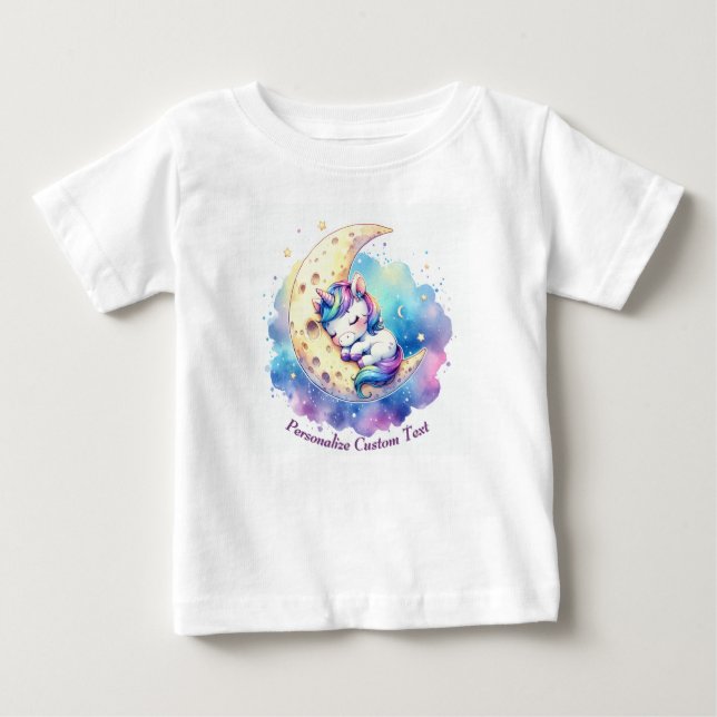 Personalised Cute Baby Unicorn Sleeping on Moon T-Shirt (Front)