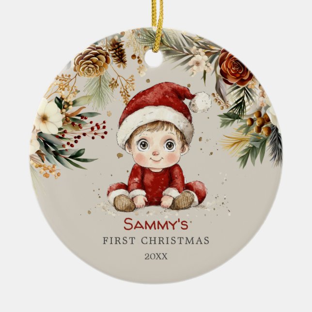 Personalised Cute Baby's First Christmas  Ceramic Tree Decoration (Front)