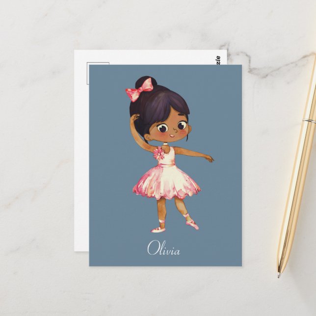 Personalised Cute Ballet Dancer Postcard (Front/Back In Situ)