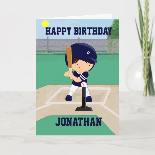 Personalised Cute Baseball cartoon player Card (Front)
