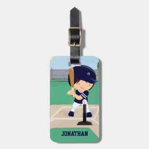 Personalised Cute Baseball Cartoon Player in Blue Luggage Tag