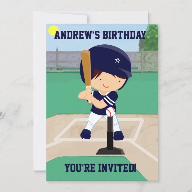 Personalised Cute Baseball cartoon player Invitation (Front)