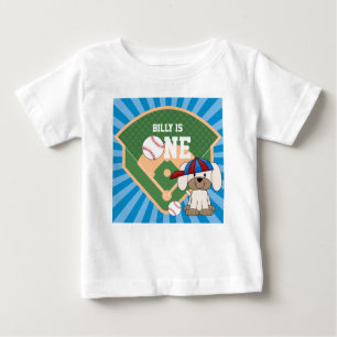 Personalised Cute Baseball Puppy Dog 1st Birthday Baby T-Shirt