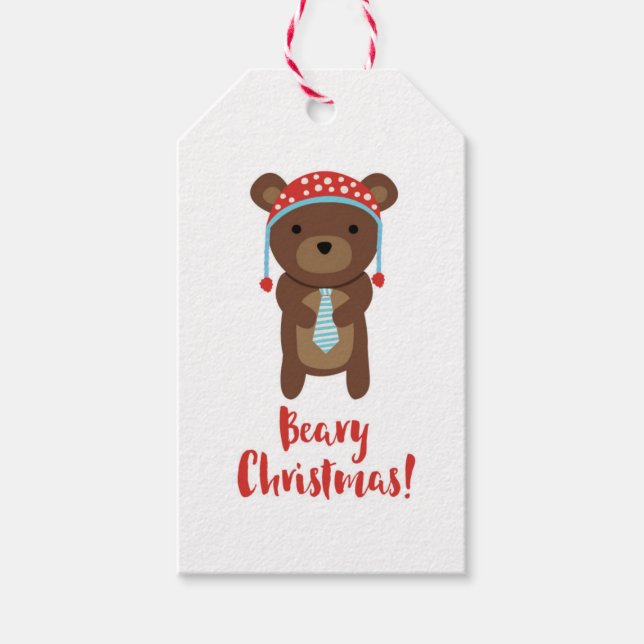 Personalised Cute Bear Christmas gift tags (Front)