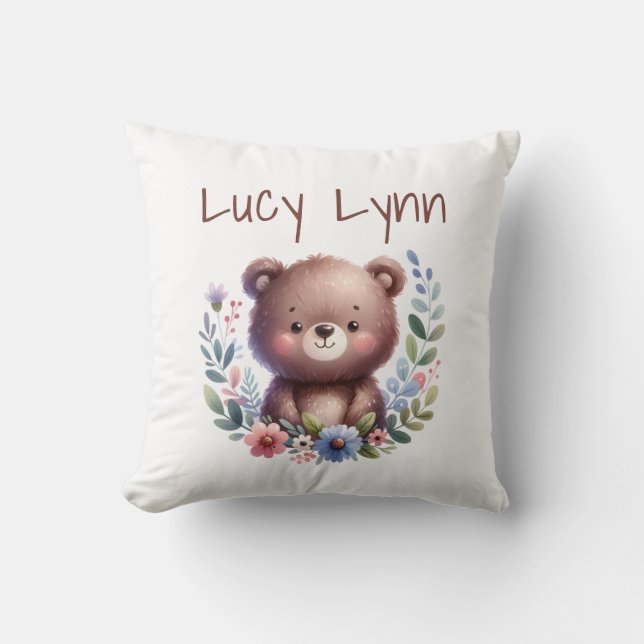 Personalised Cute Bear Cub Nursery Wall Art Cushion (Front)