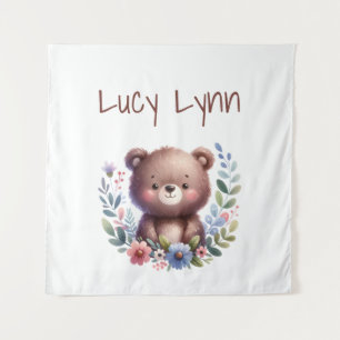 Personalised Cute Bear Cub Nursery Wall Art Tapestry