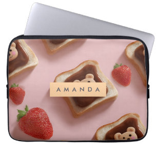 Personalised Cute Bear Toast Pattern Laptop Sleeve