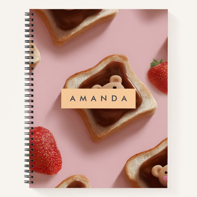 Personalised Cute Bear Toast Pattern Notebook (Front)