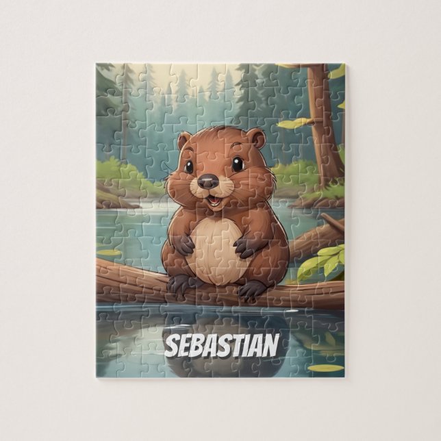 Personalised cute beaver kids jigsaw puzzle (Vertical)