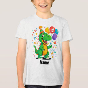 Personalised Cute Birthday Dino Kids Tri-Blend Shirt
