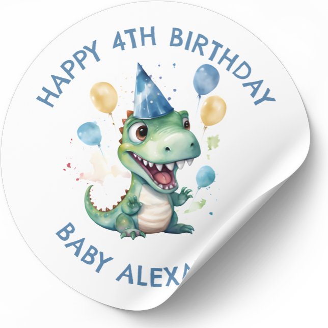 Personalised Cute Birthday Dinosaur  Classic Round Sticker (Creator Uploaded)