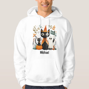 Personalised Cute Black Cat & Ghost Halloween Hoodie