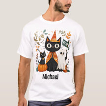 Personalised Cute Black Cat & Ghost Halloween