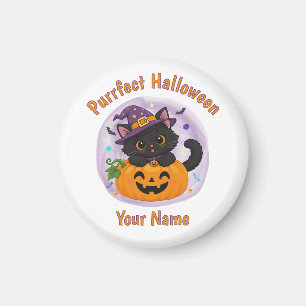 Personalised Cute Black Cat Halloween Magnet
