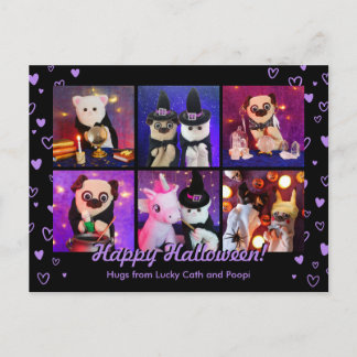 Personalised Cute Black Hearts Halloween Photo Postcard